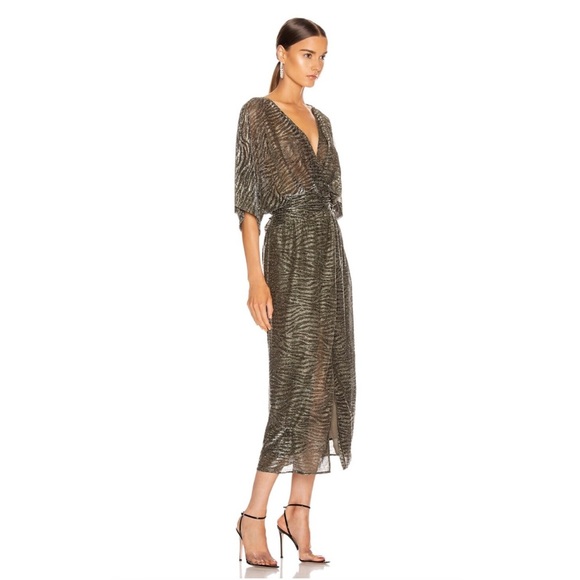 IRO Volsun Metallic Silver Surplice Zebra Midi Dress‎ Size 32 US 0 - Picture 3 of 11